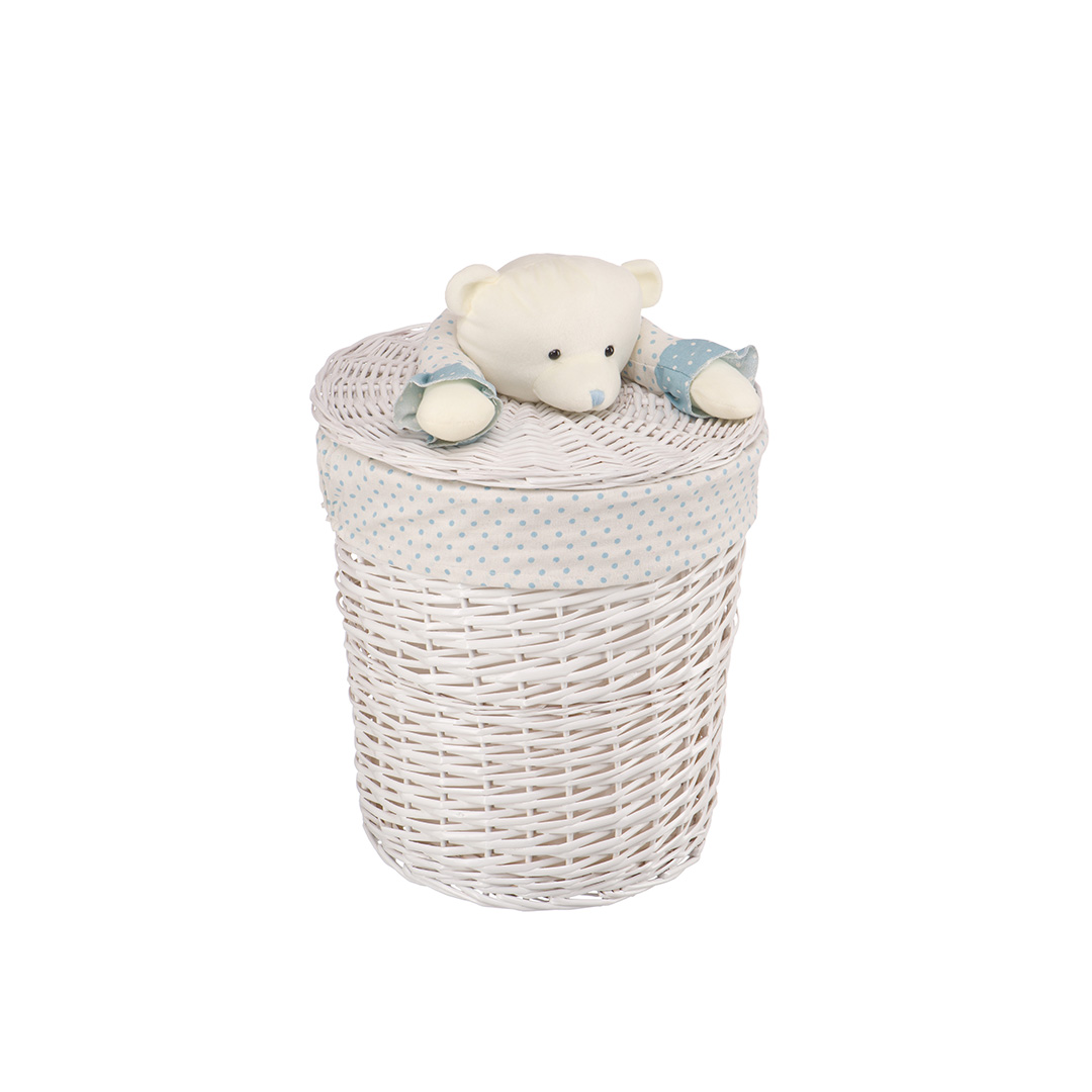 Корзина бельевая "Медвежонок голубой", Д370 Ш370 В400, белый